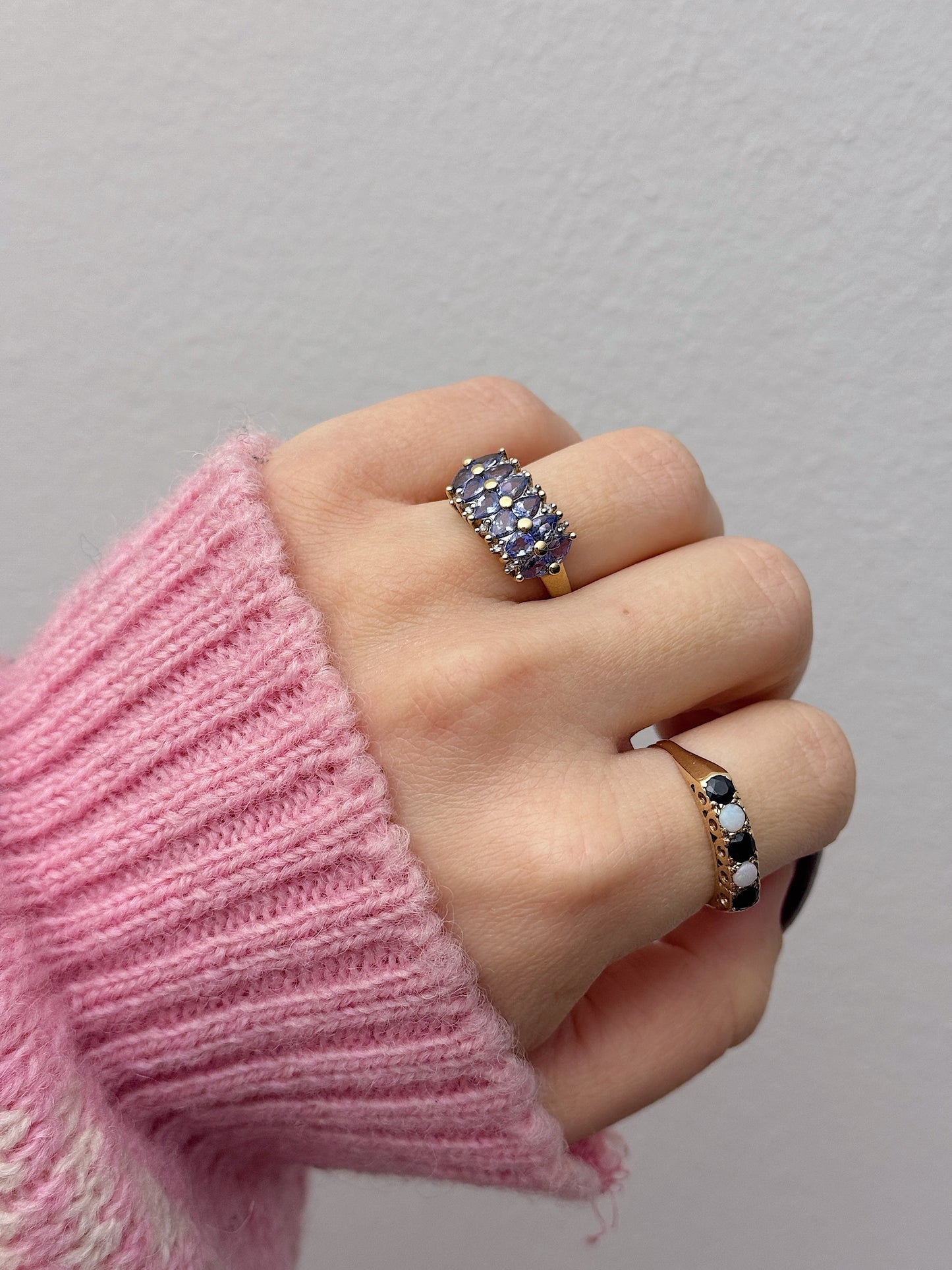 9 carat gold opal sapphire cabochon ring