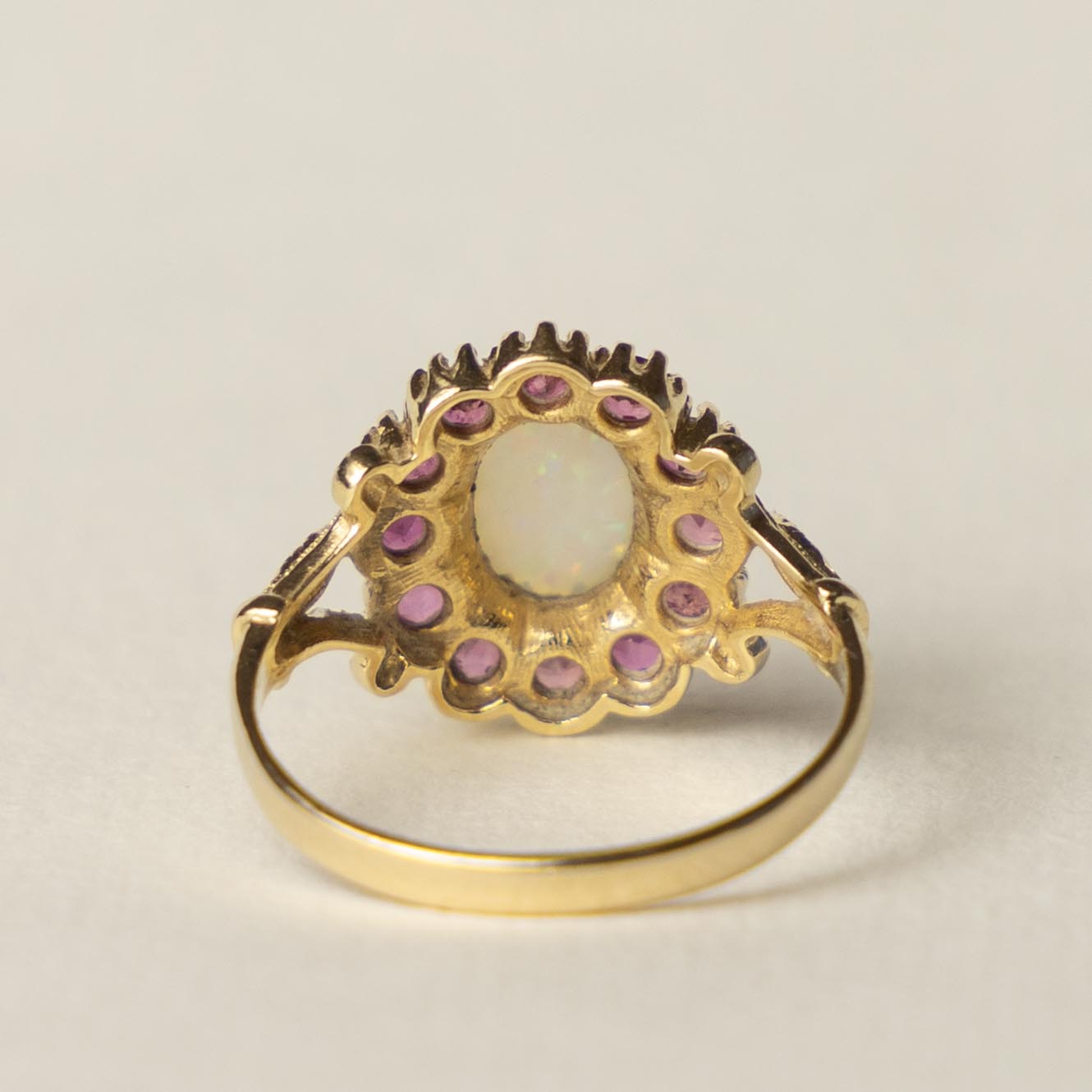 9ct opal & ruby Victorian style ring