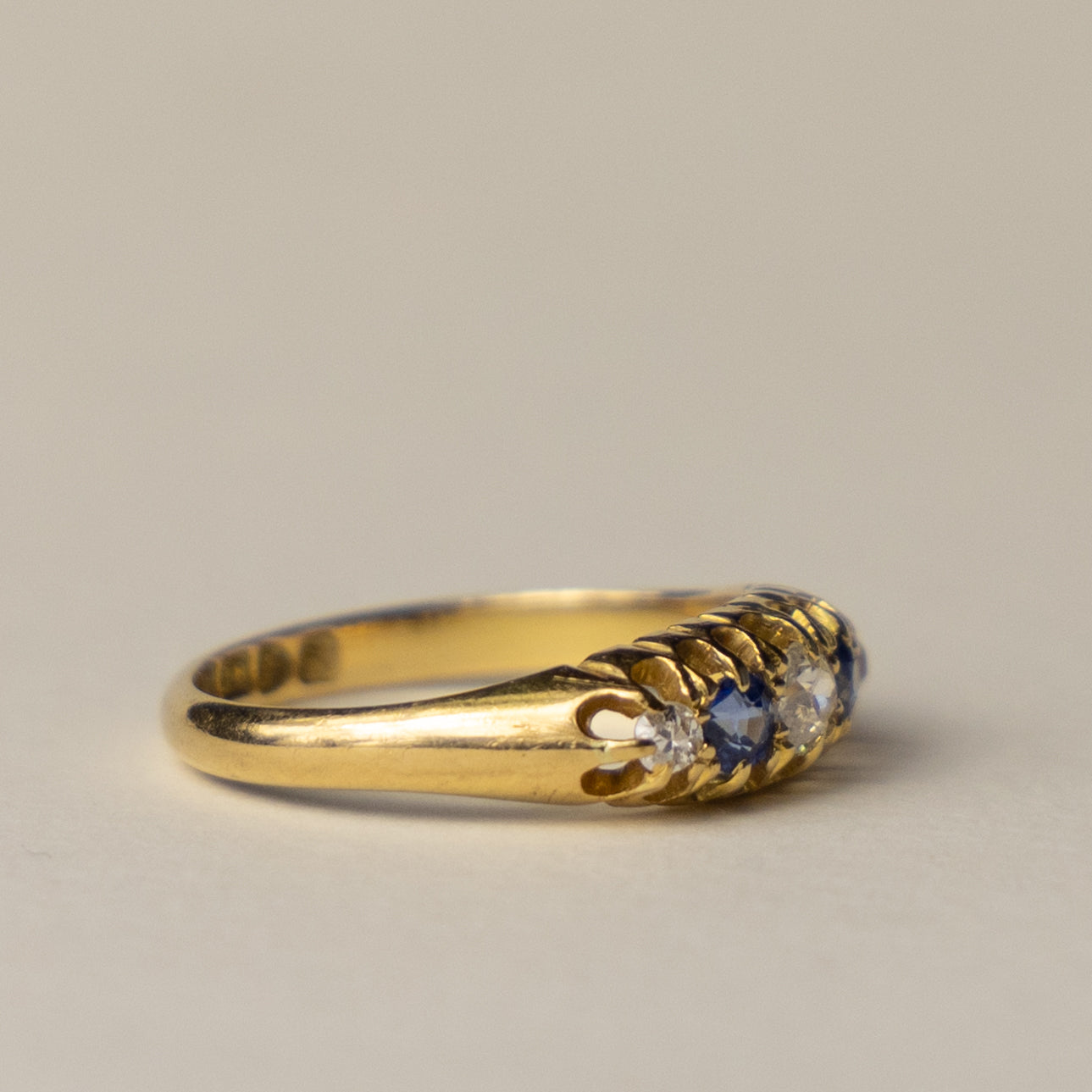 antique 18ct gold diamond sapphire boat ring