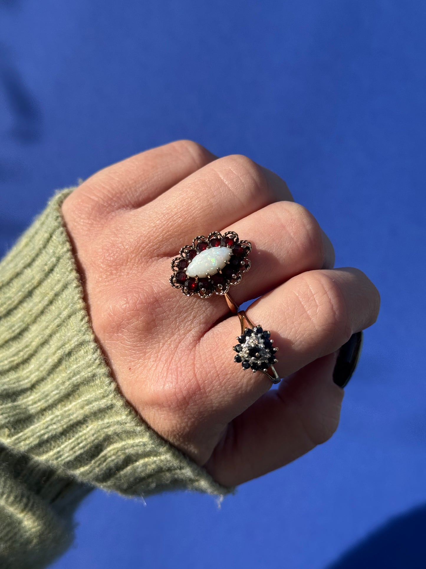 9 carat heart cluster diamond and sapphire