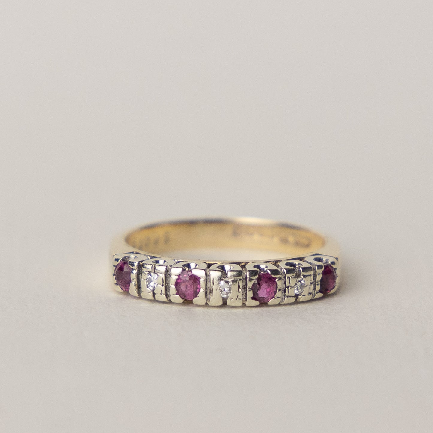 9 carat gold ruby diamond half eternity