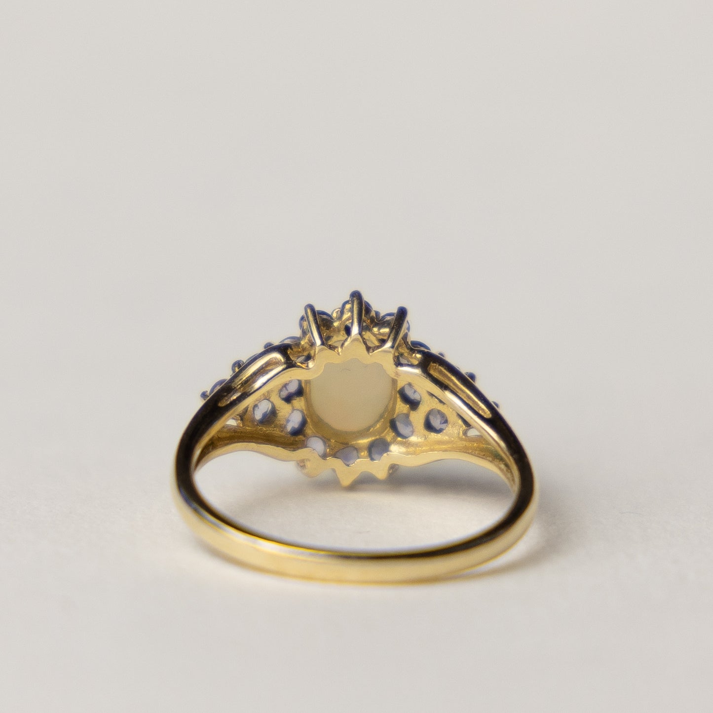 9 carat opal tanzanite cluster ring
