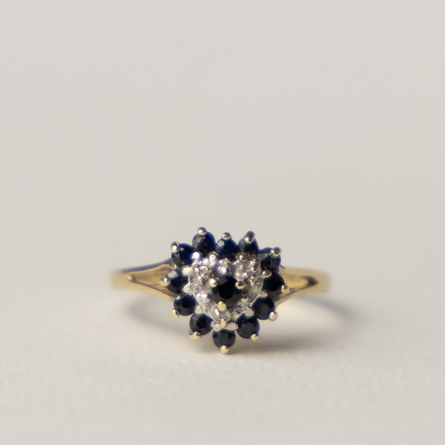 9 carat heart cluster diamond and sapphire