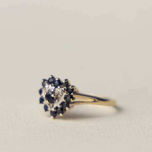 9 carat heart cluster diamond and sapphire