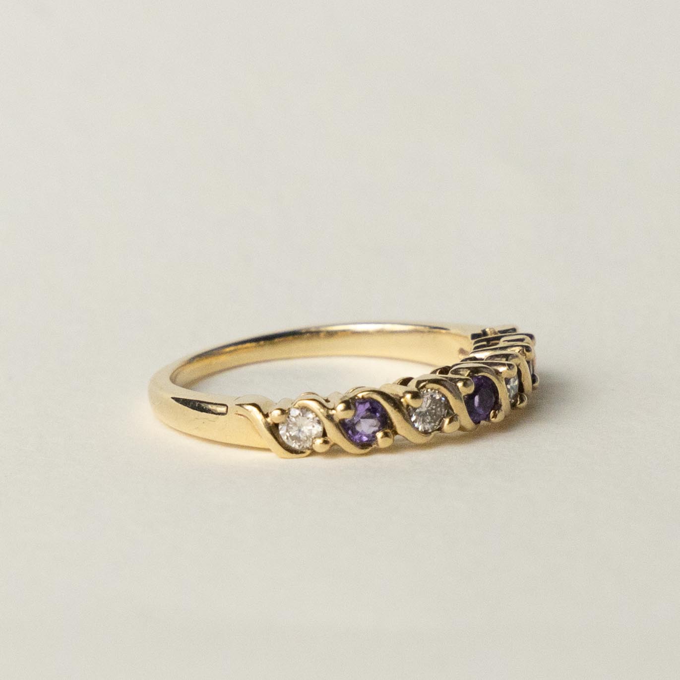 9ct gold amethyst & diamond half eternity