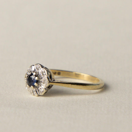 9ct sapphire & diamond flower cluster ring