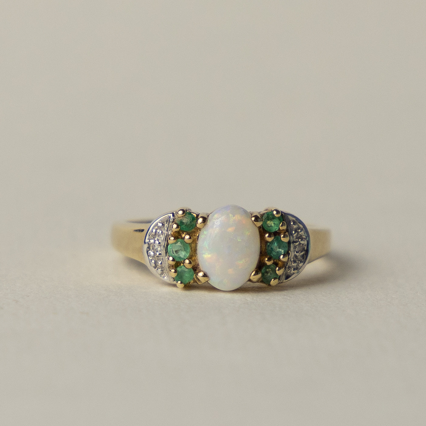 9 carat opal emerald and diamond ring