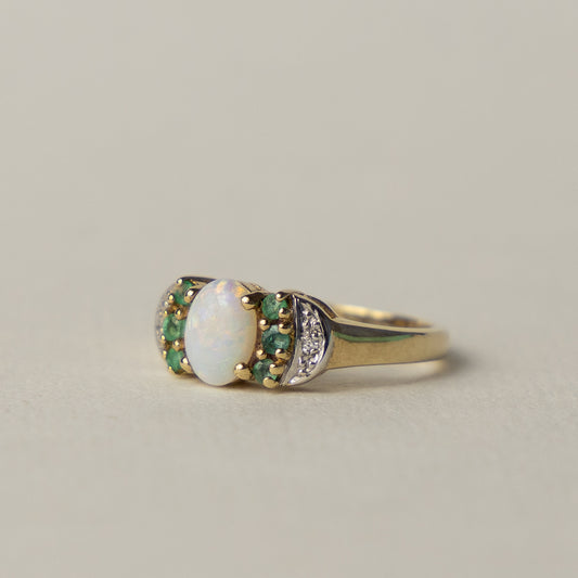 9 carat opal emerald and diamond ring