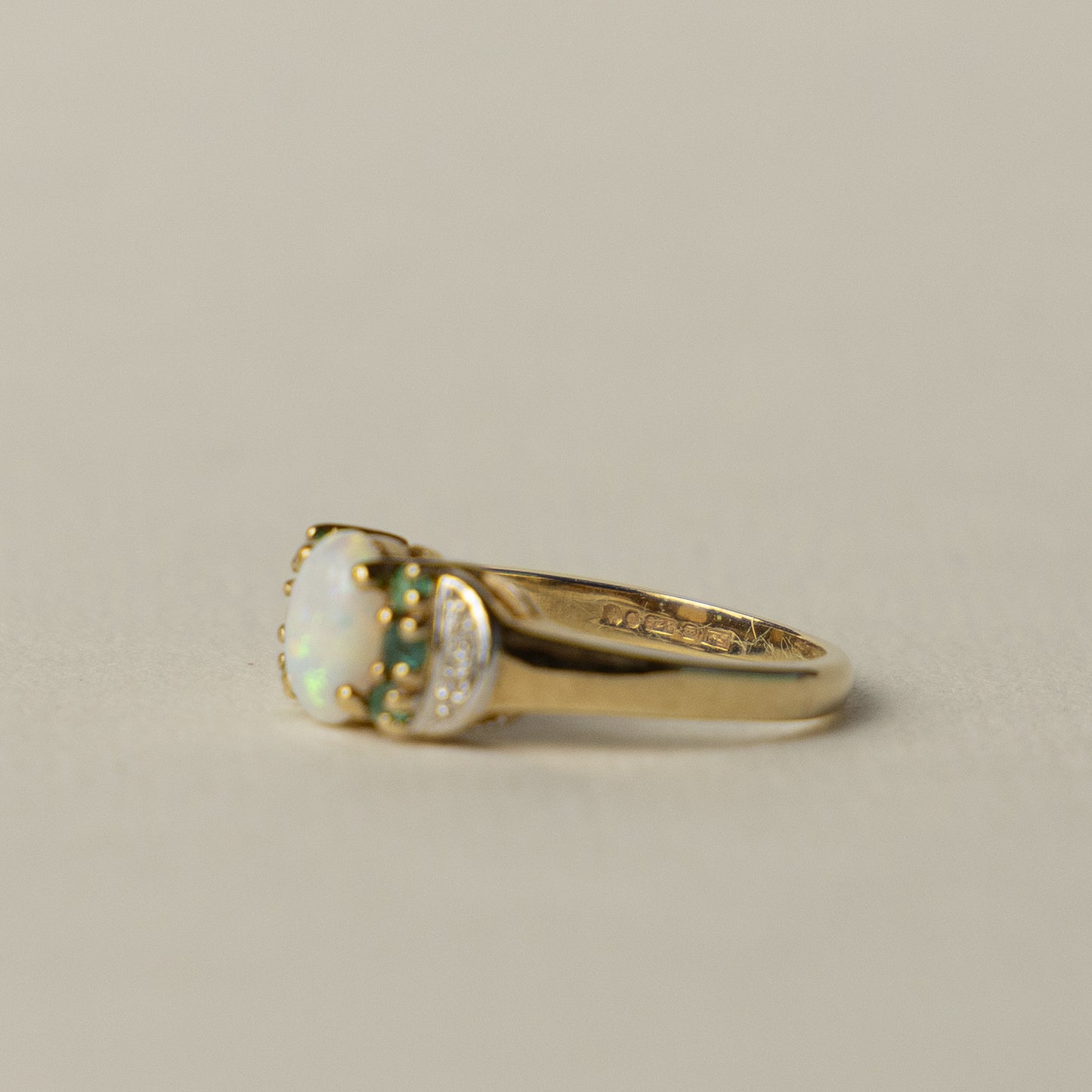 9 carat opal emerald and diamond ring