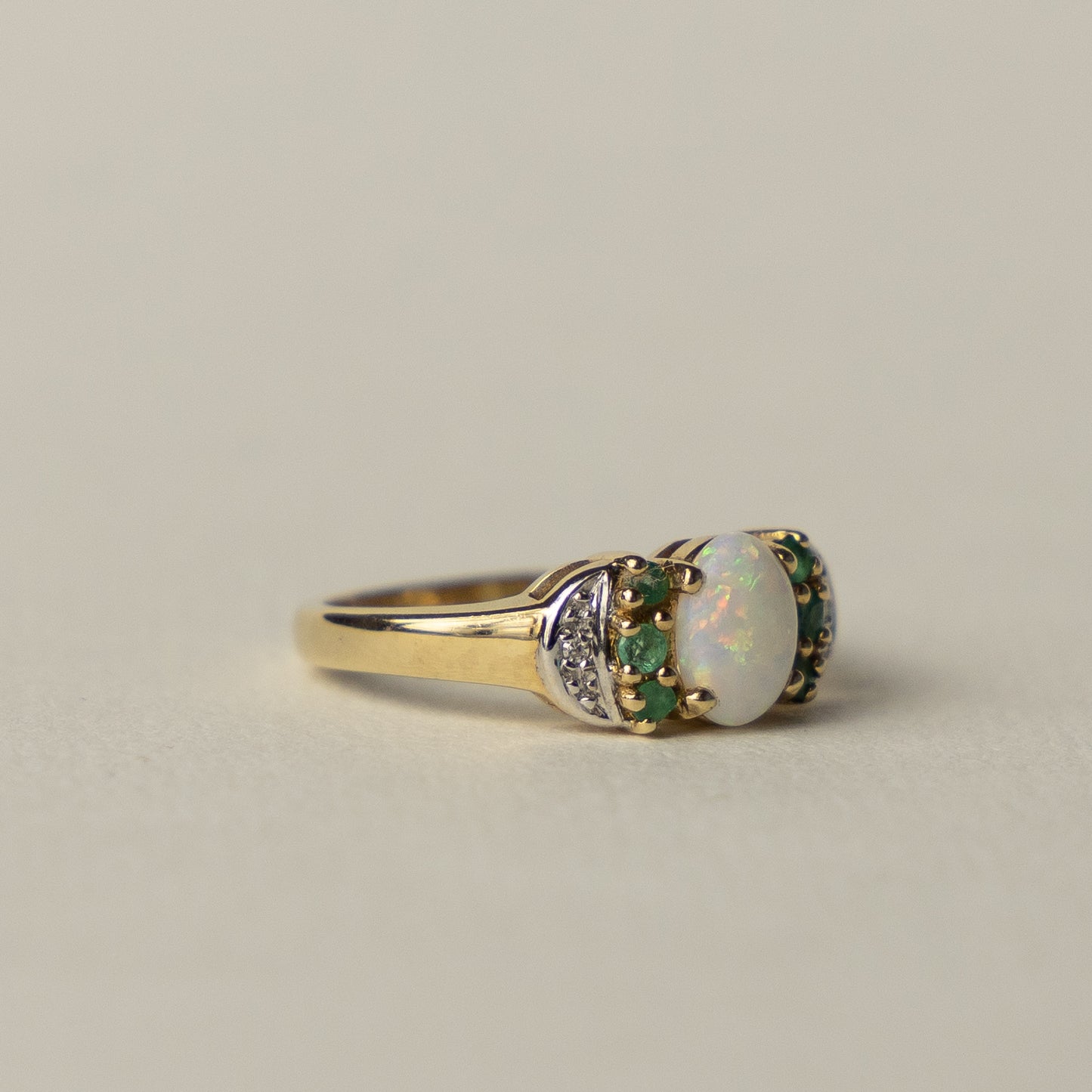 9 carat opal emerald and diamond ring