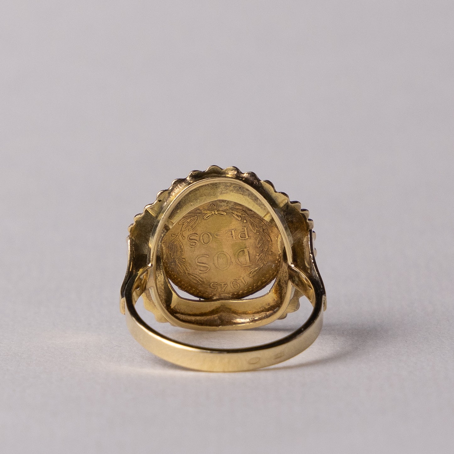 14 carat Mexican peso coin ring with 20 carat coin