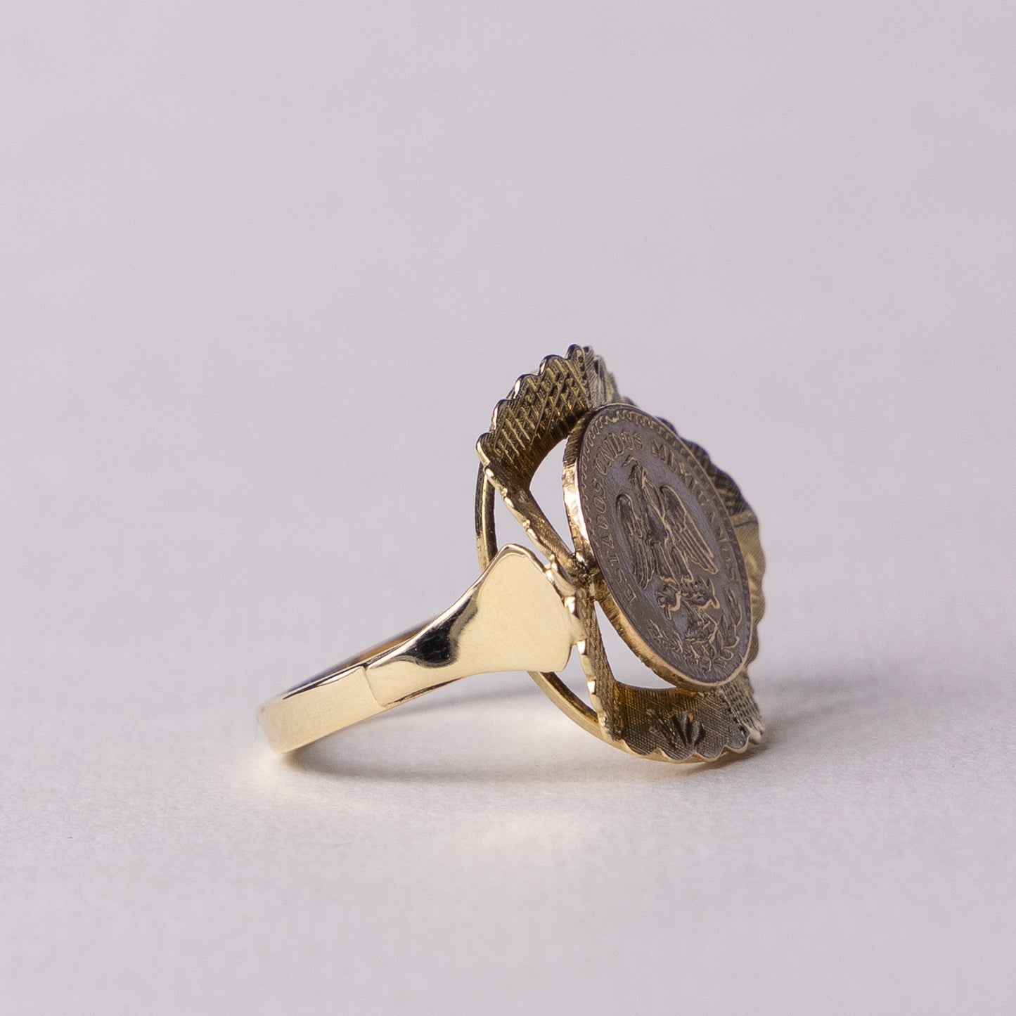 14 carat Mexican peso coin ring with 20 carat coin