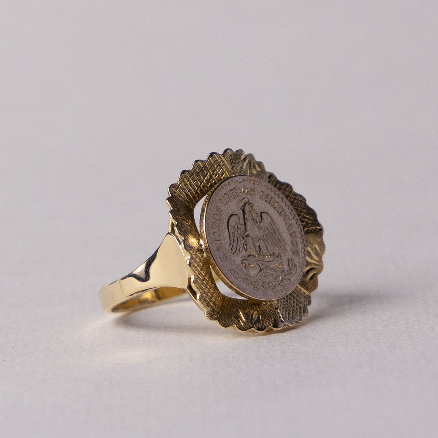14 carat Mexican peso coin ring with 20 carat coin