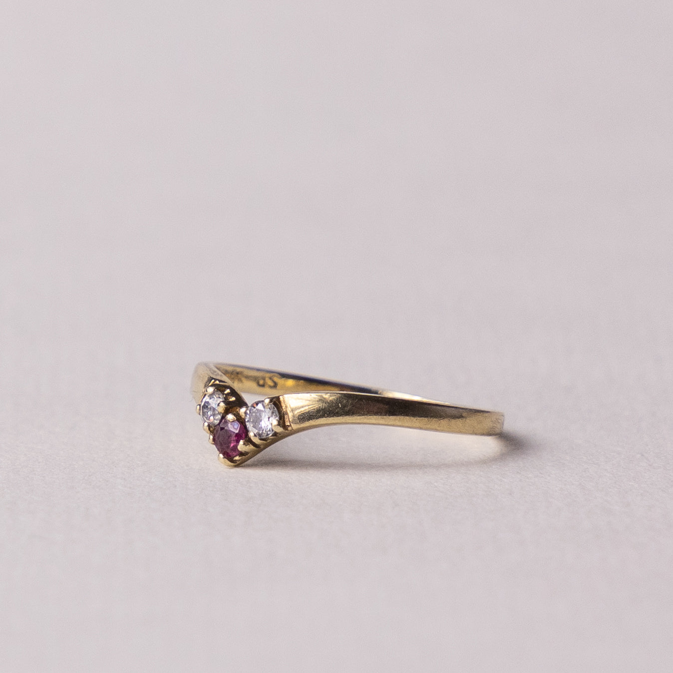 9 carat wishbone ruby zirconia ring