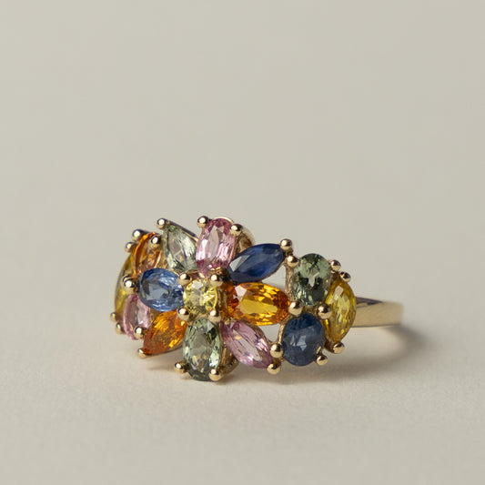 9 carat multi hue sapphire cocktail ring