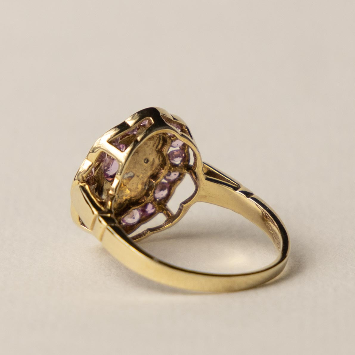 9ct pink topaz & diamond Art Deco style ring