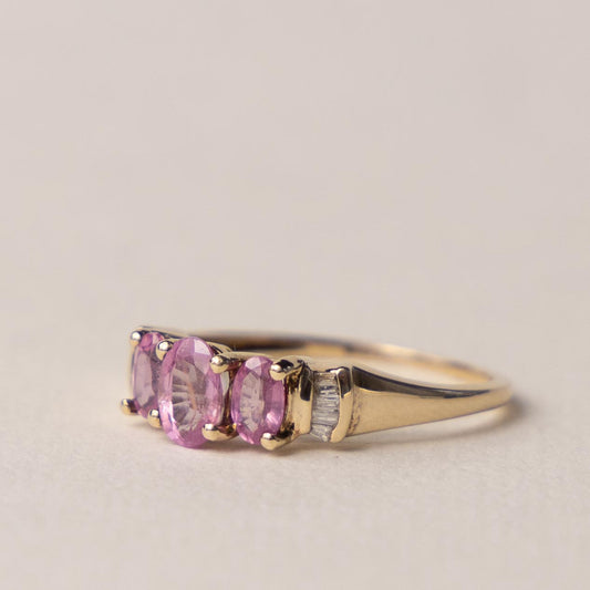 9ct pink topaz & diamond trilogy