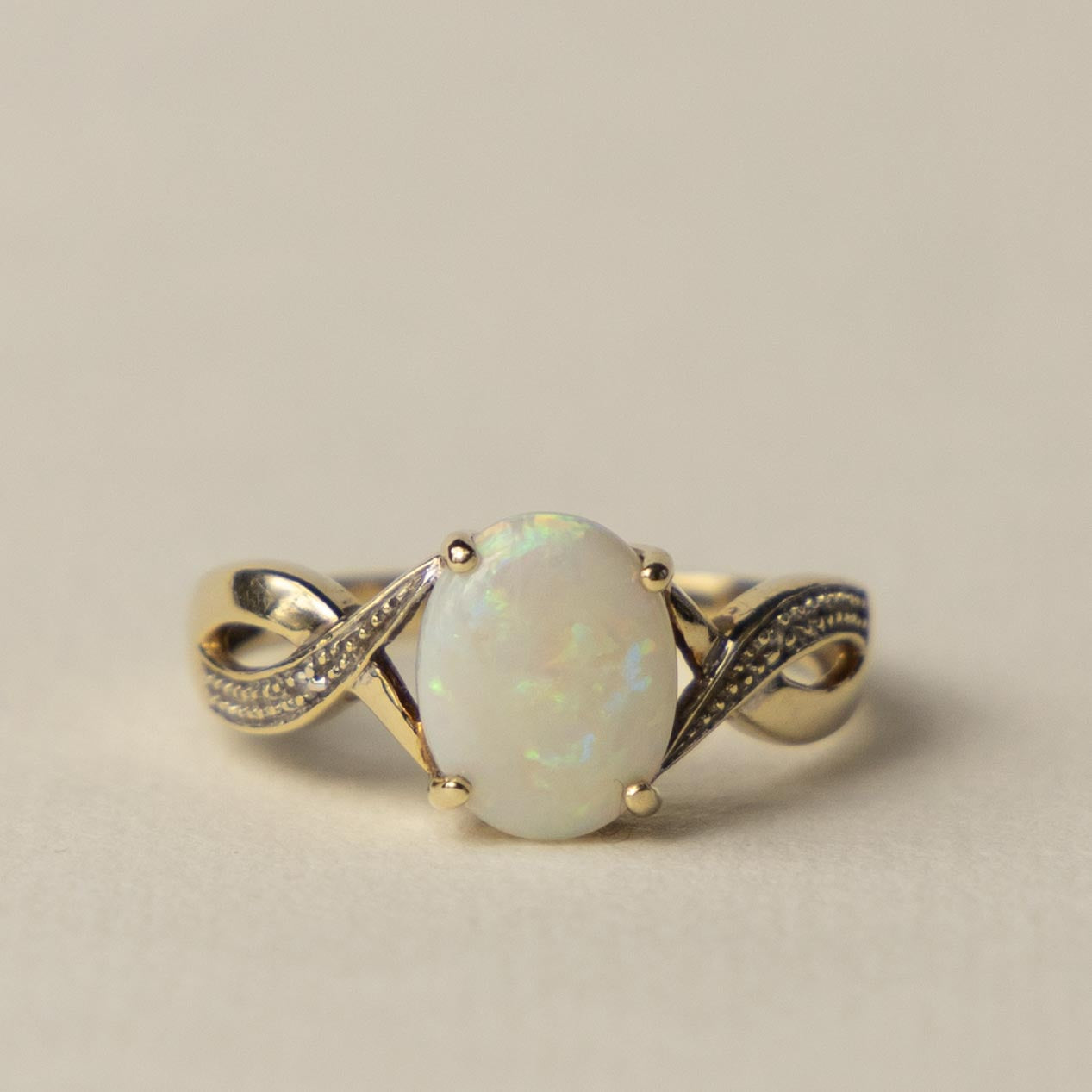 9ct opal diamond twist ring