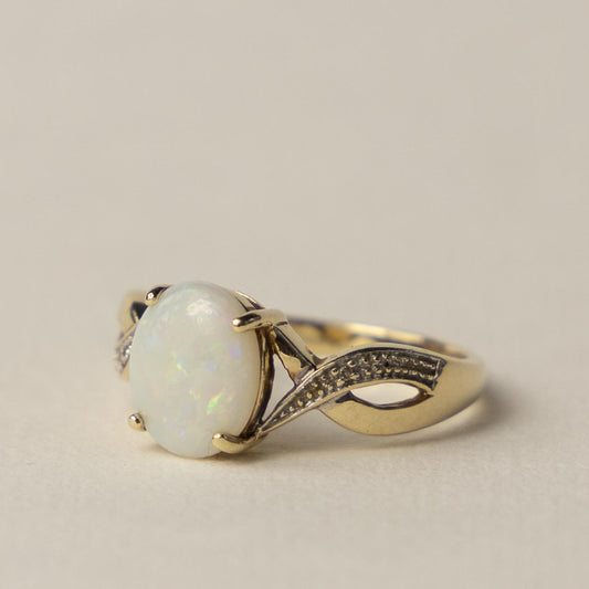 9ct opal diamond twist ring