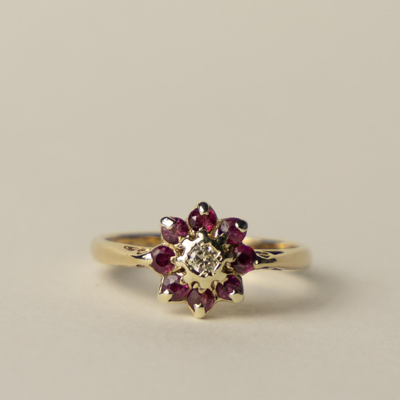 9ct ruby diamond flower cluster