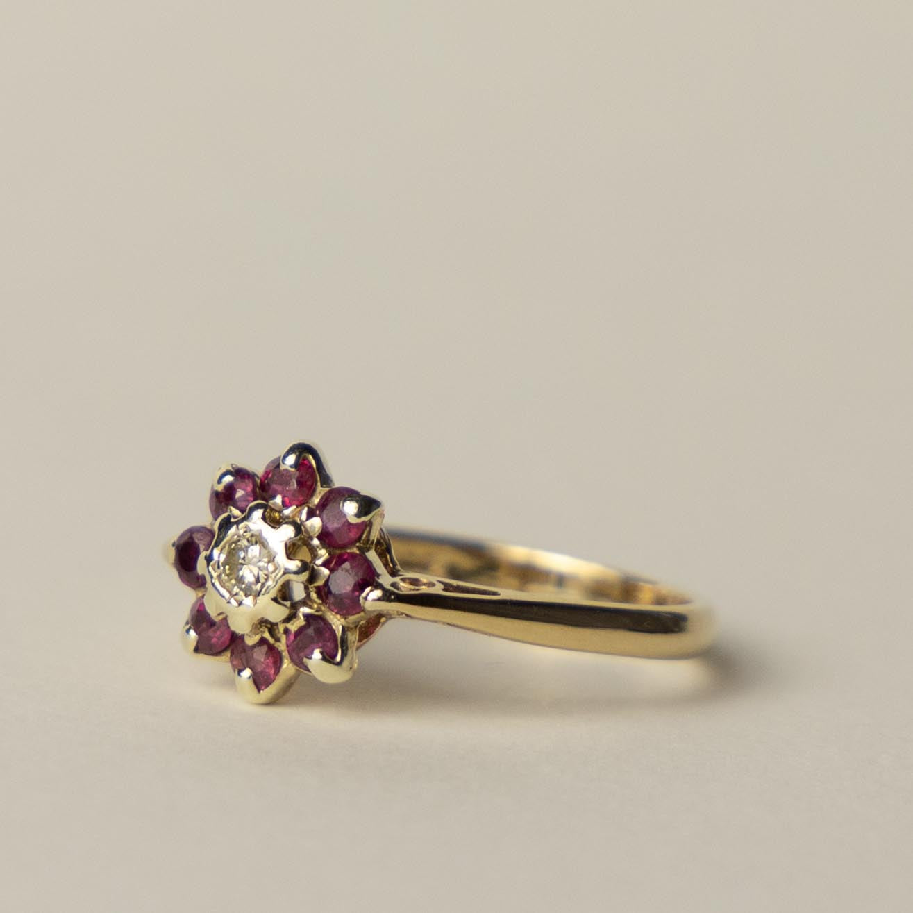 9ct ruby diamond flower cluster