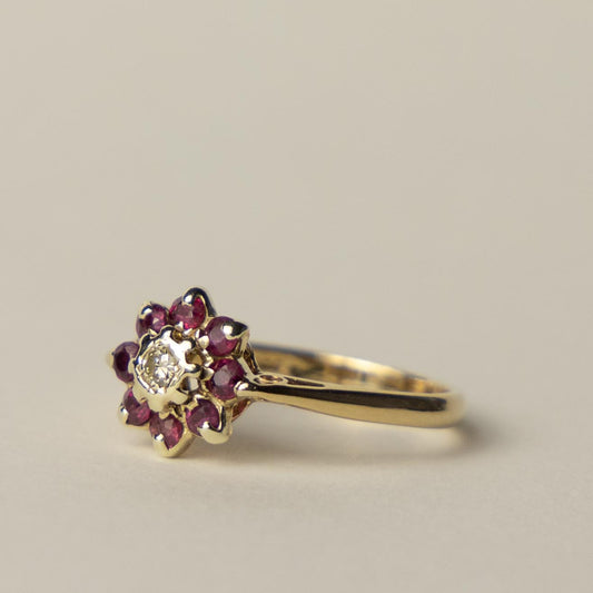 9ct ruby diamond flower cluster