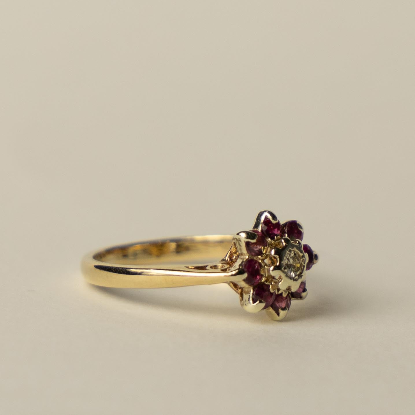 9ct ruby diamond flower cluster