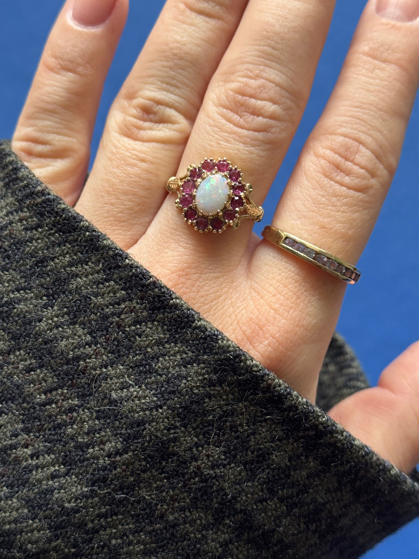 9ct opal & ruby Victorian style ring