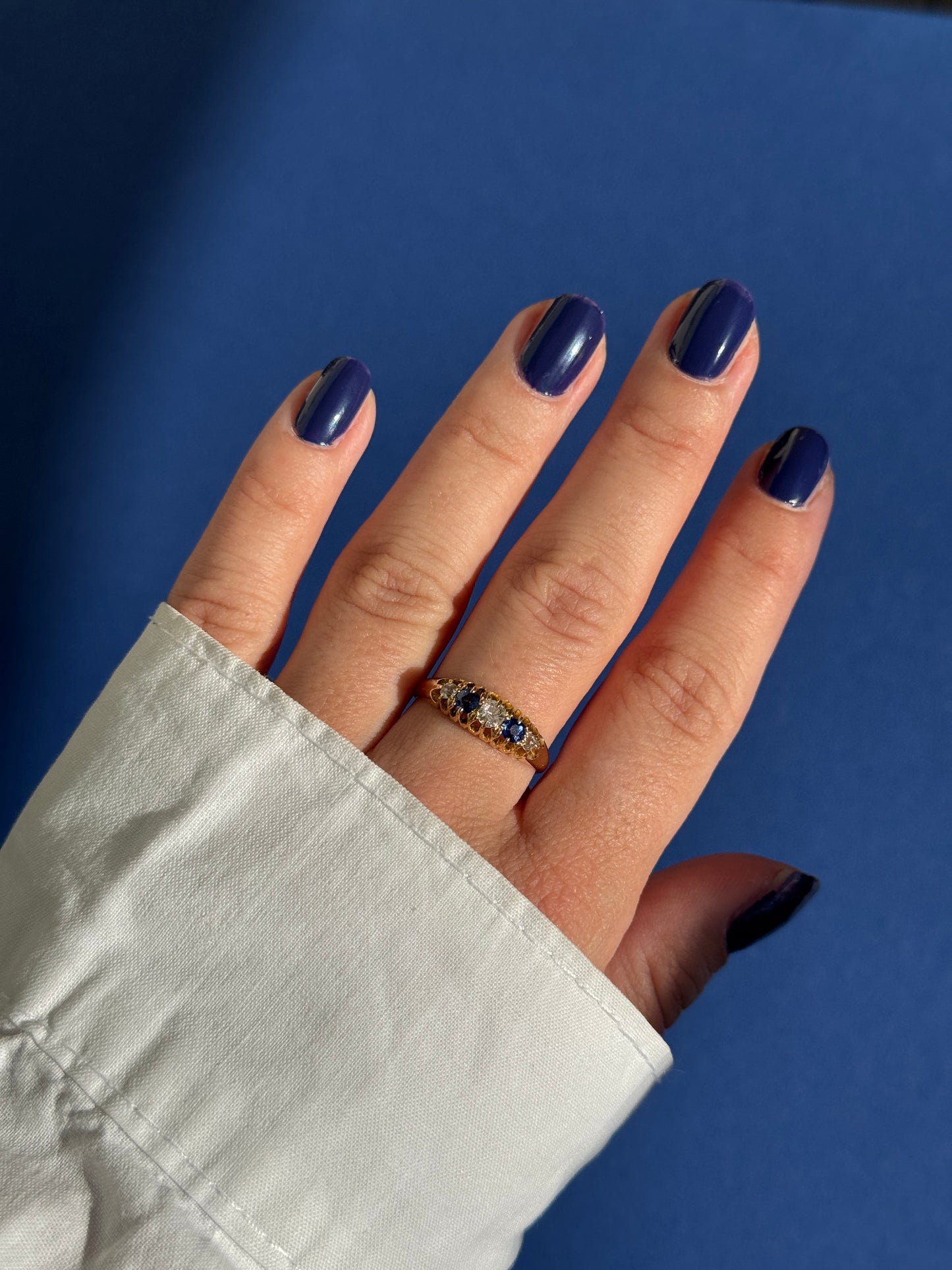 antique 18ct gold diamond sapphire boat ring
