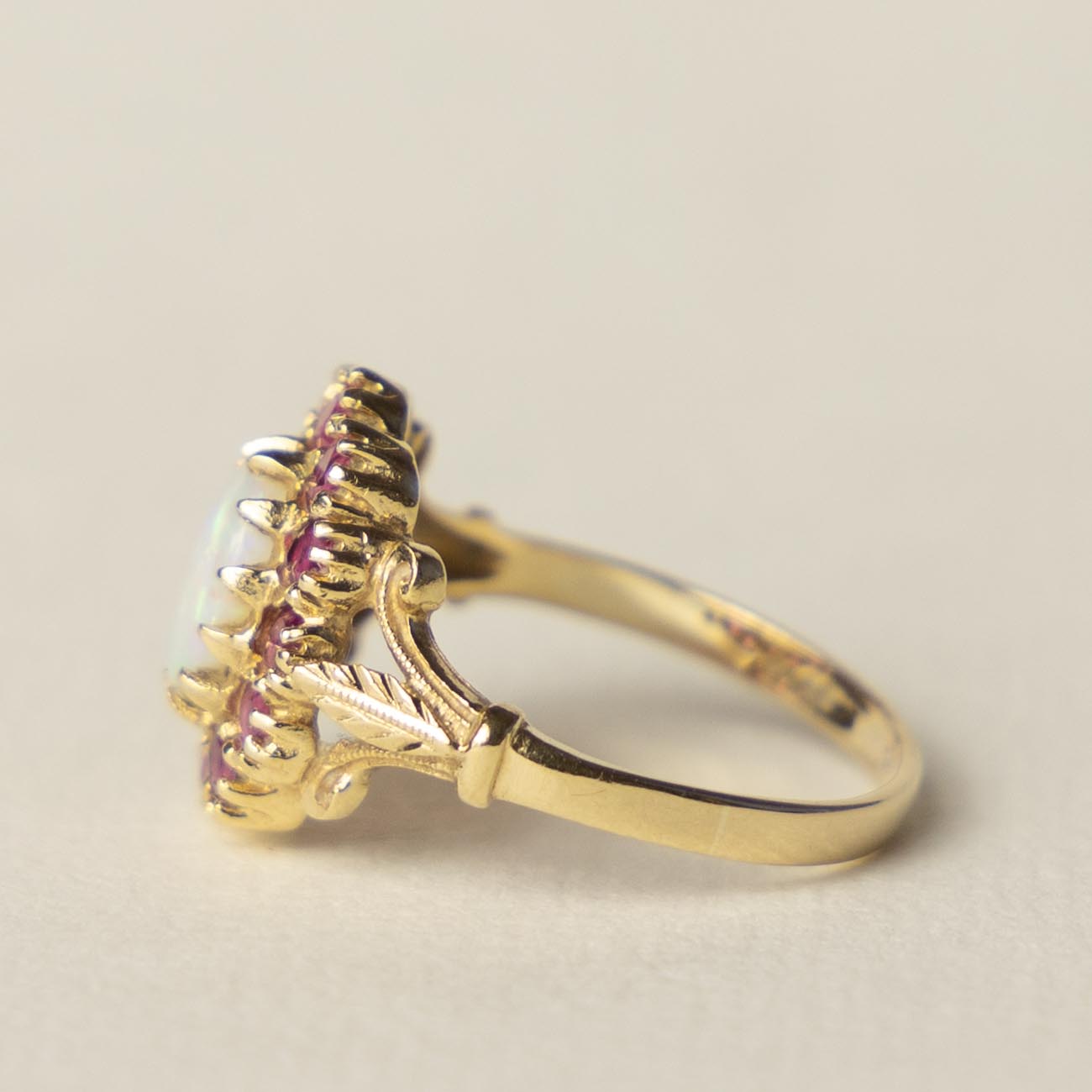 9ct opal & ruby Victorian style ring