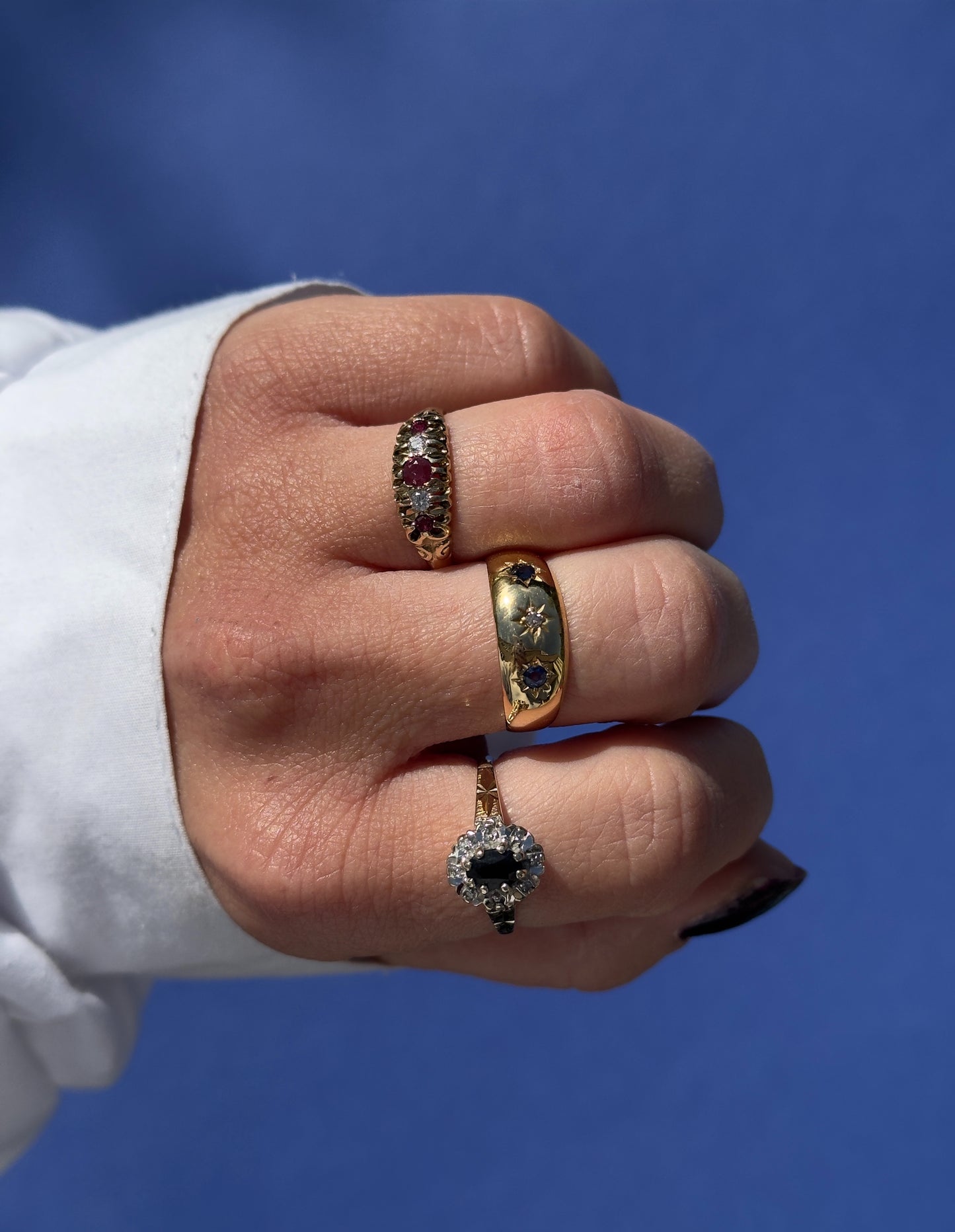 antique 18 carat gold Edwardian starbust band ring
