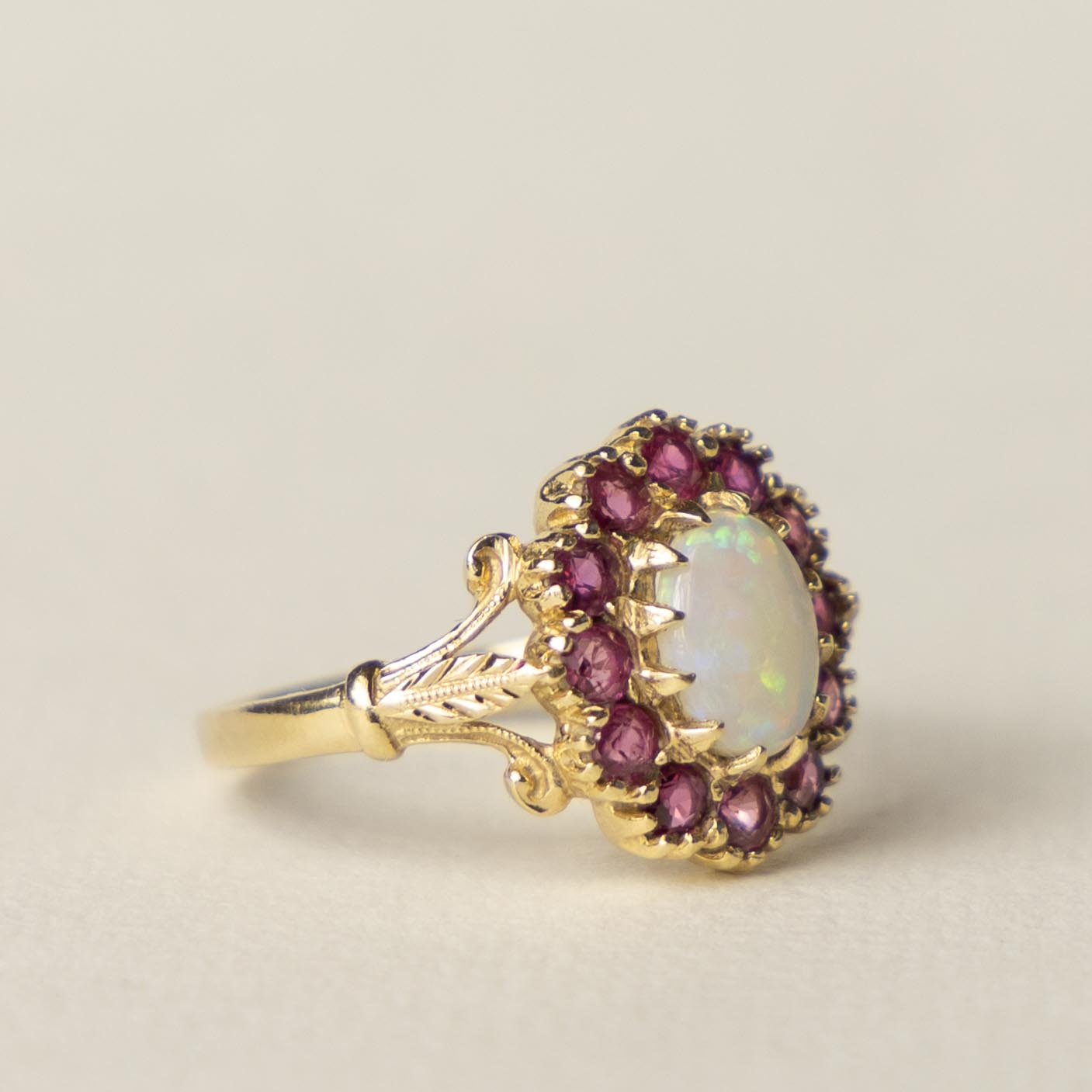 9ct opal & ruby Victorian style ring