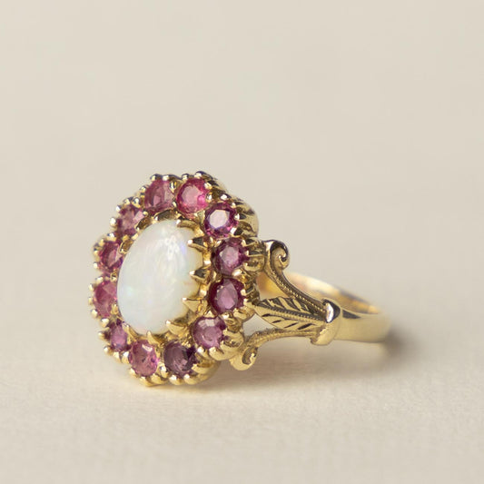 9ct opal & ruby Victorian style ring