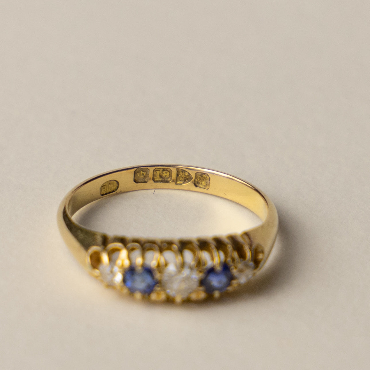antique 18ct gold diamond sapphire boat ring