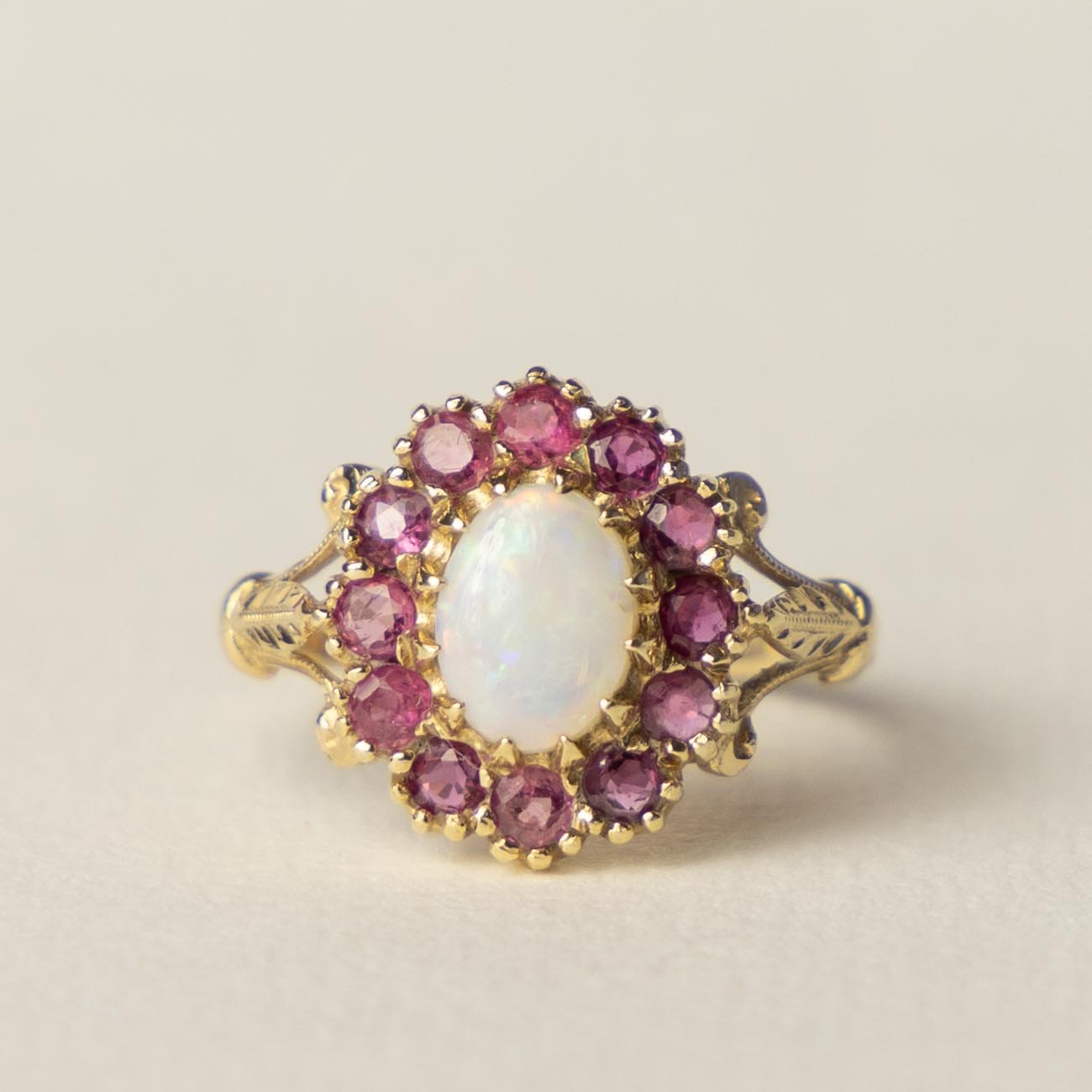 9ct opal & ruby Victorian style ring