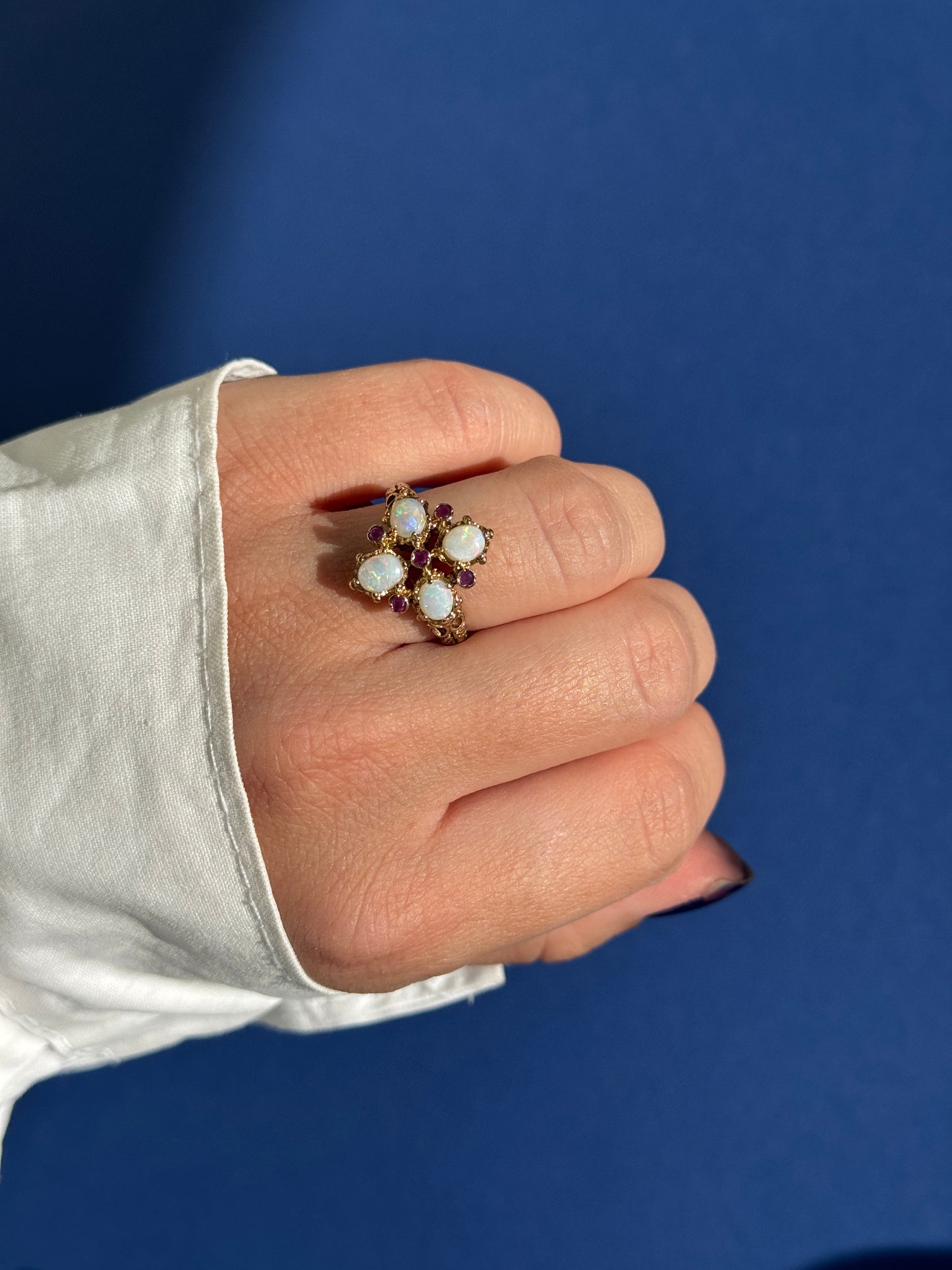 9ct opal ruby victorian style ring