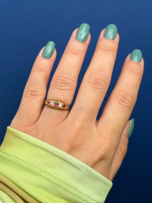 antique 18ct ruby & diamond row