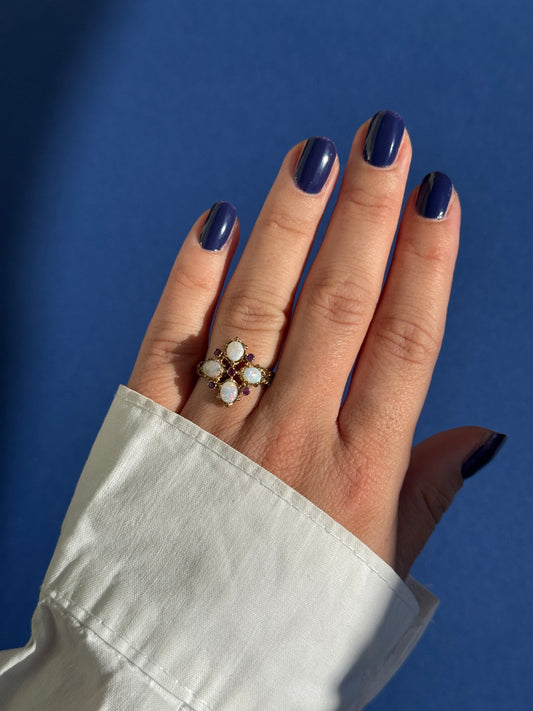 9ct opal ruby victorian style ring