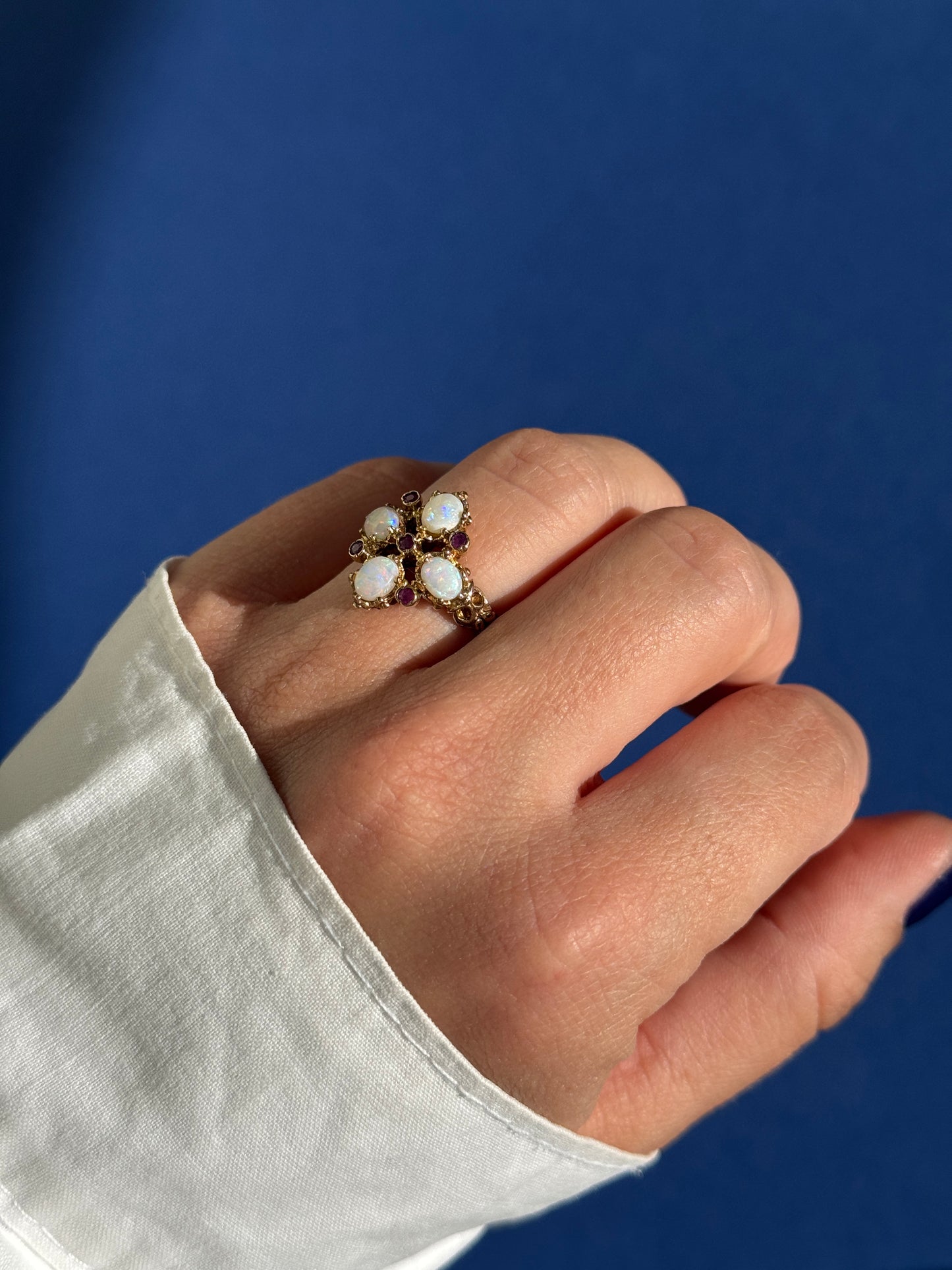 9ct opal ruby victorian style ring