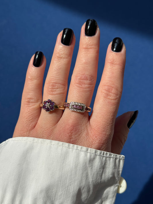 9ct Art Deco style pink topaz & diamond ring