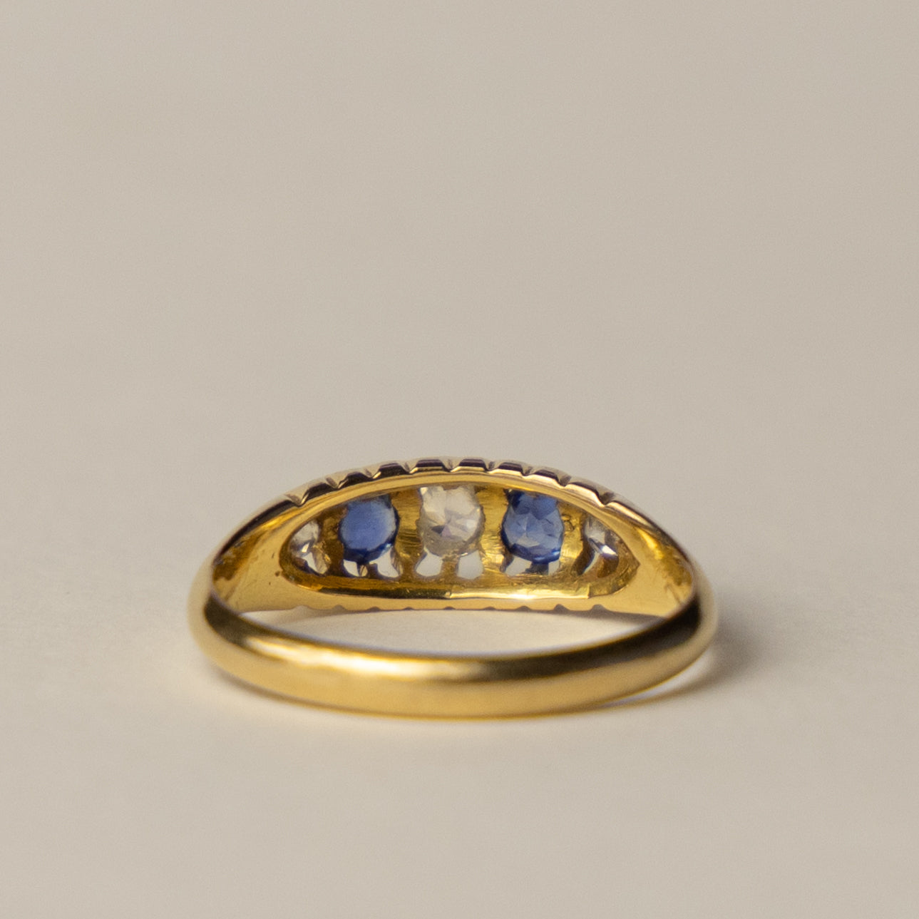 antique 18ct gold diamond sapphire boat ring