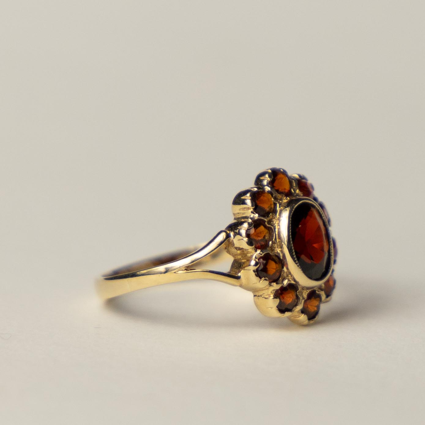 9ct garnet flower cluster ring