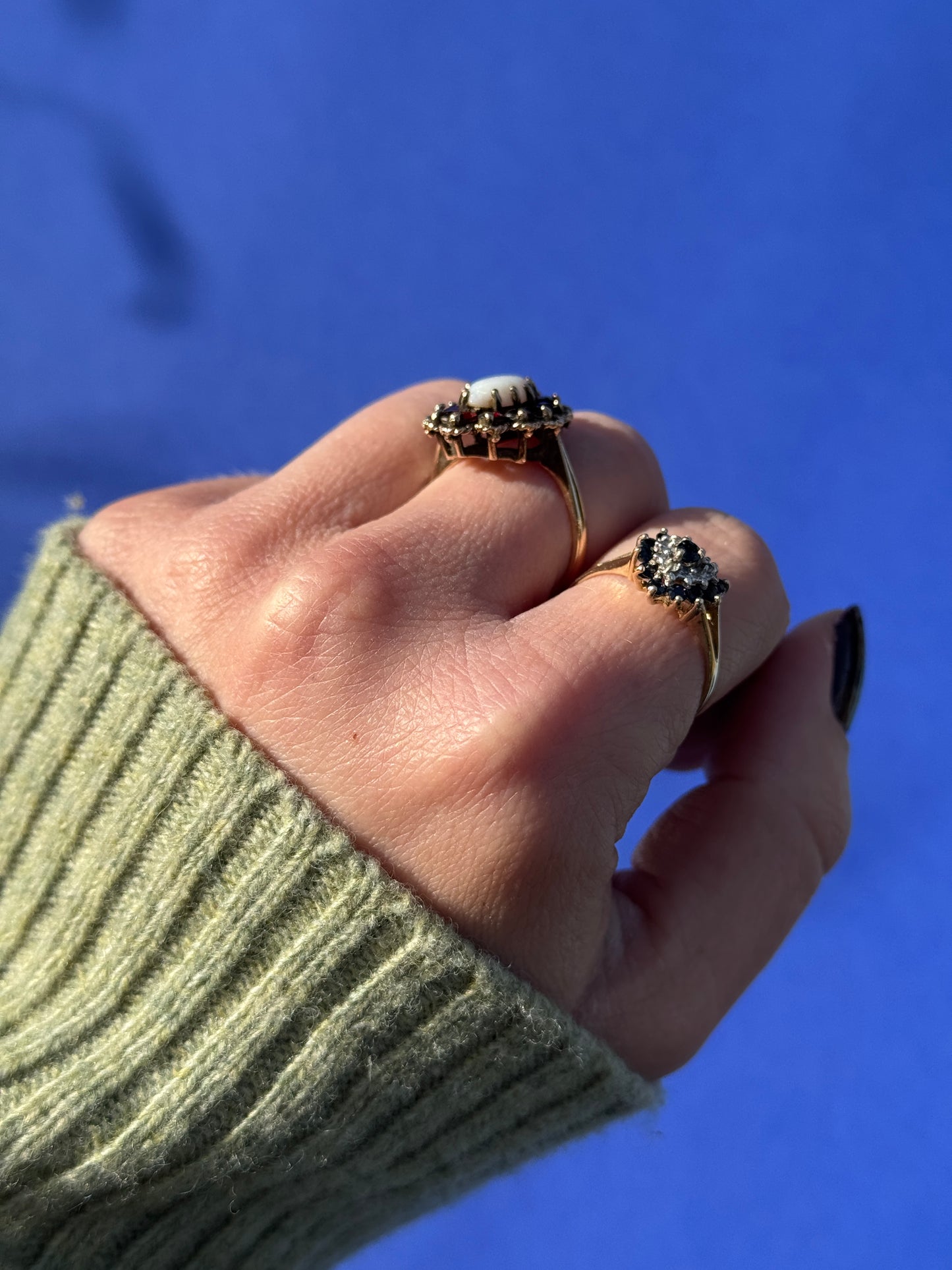 9 carat opal marquise garnet ring