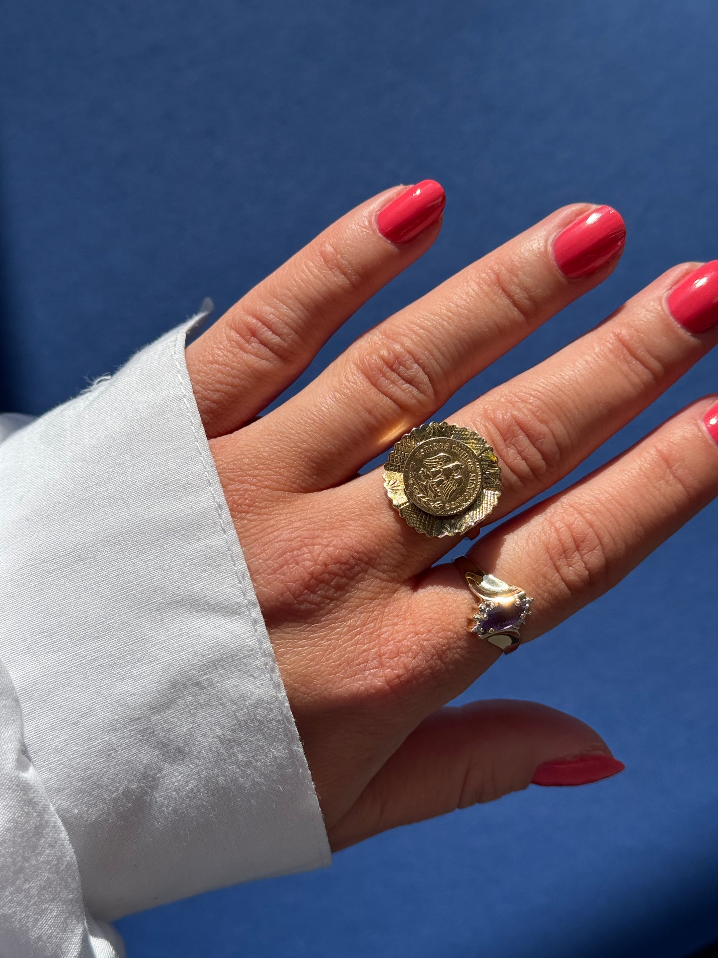 14 carat Mexican peso coin ring with 20 carat coin