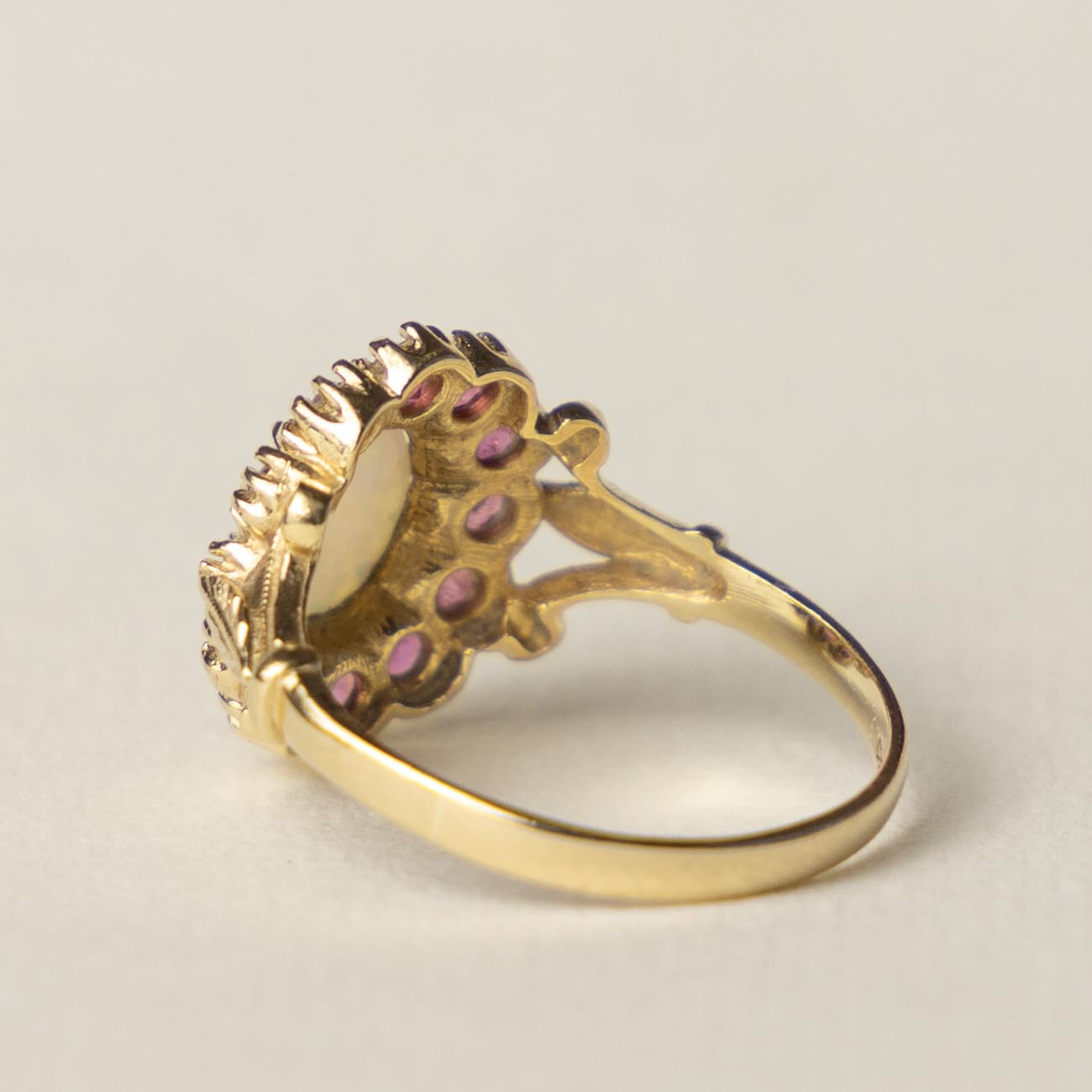 9ct opal & ruby Victorian style ring