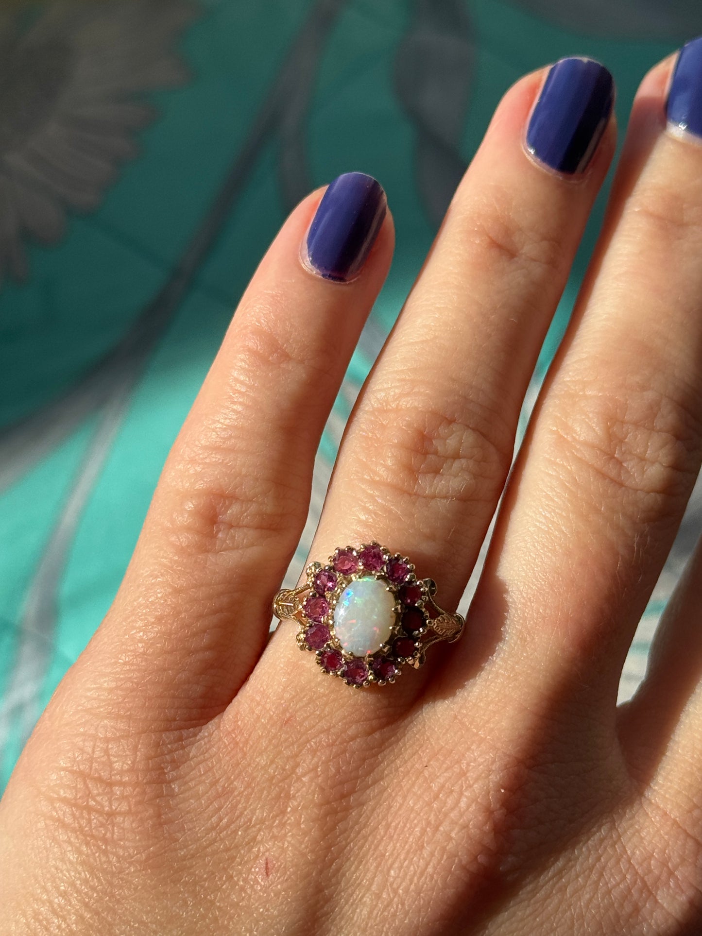 9ct opal & ruby Victorian style ring