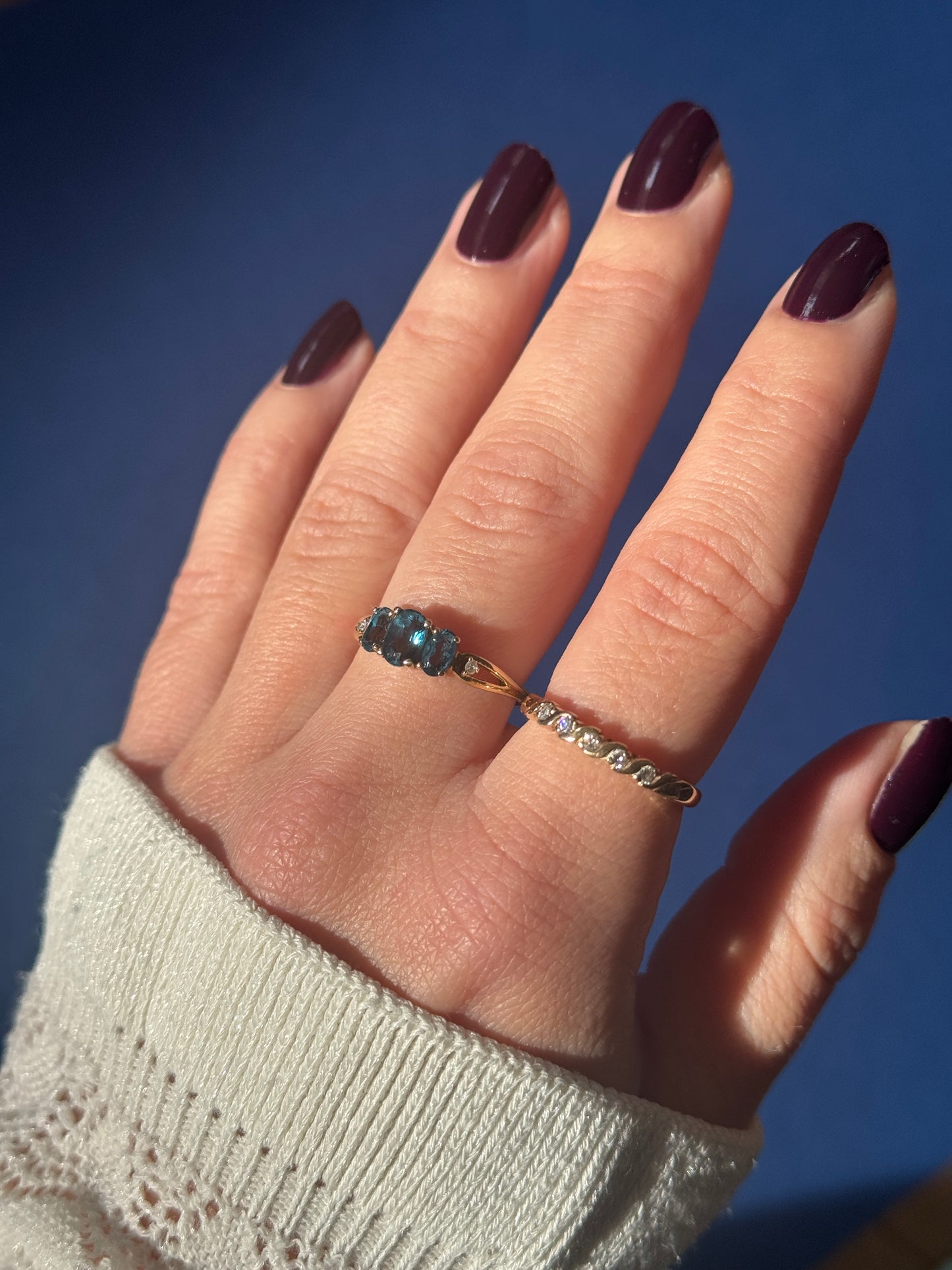 9ct blue topaz & diamond trilogy