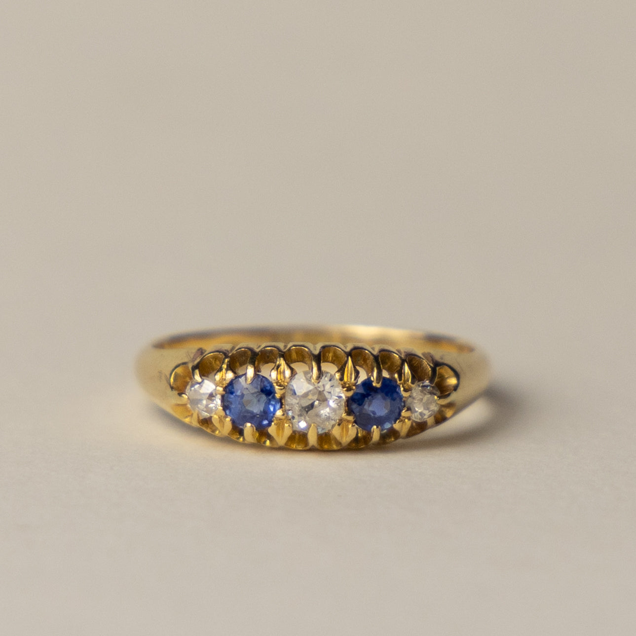 antique 18ct gold diamond sapphire boat ring
