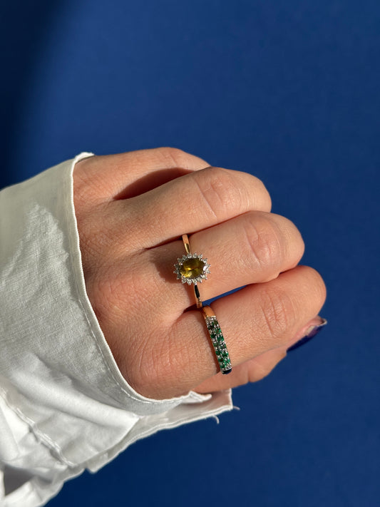 9ct citrine & diamond halo ring