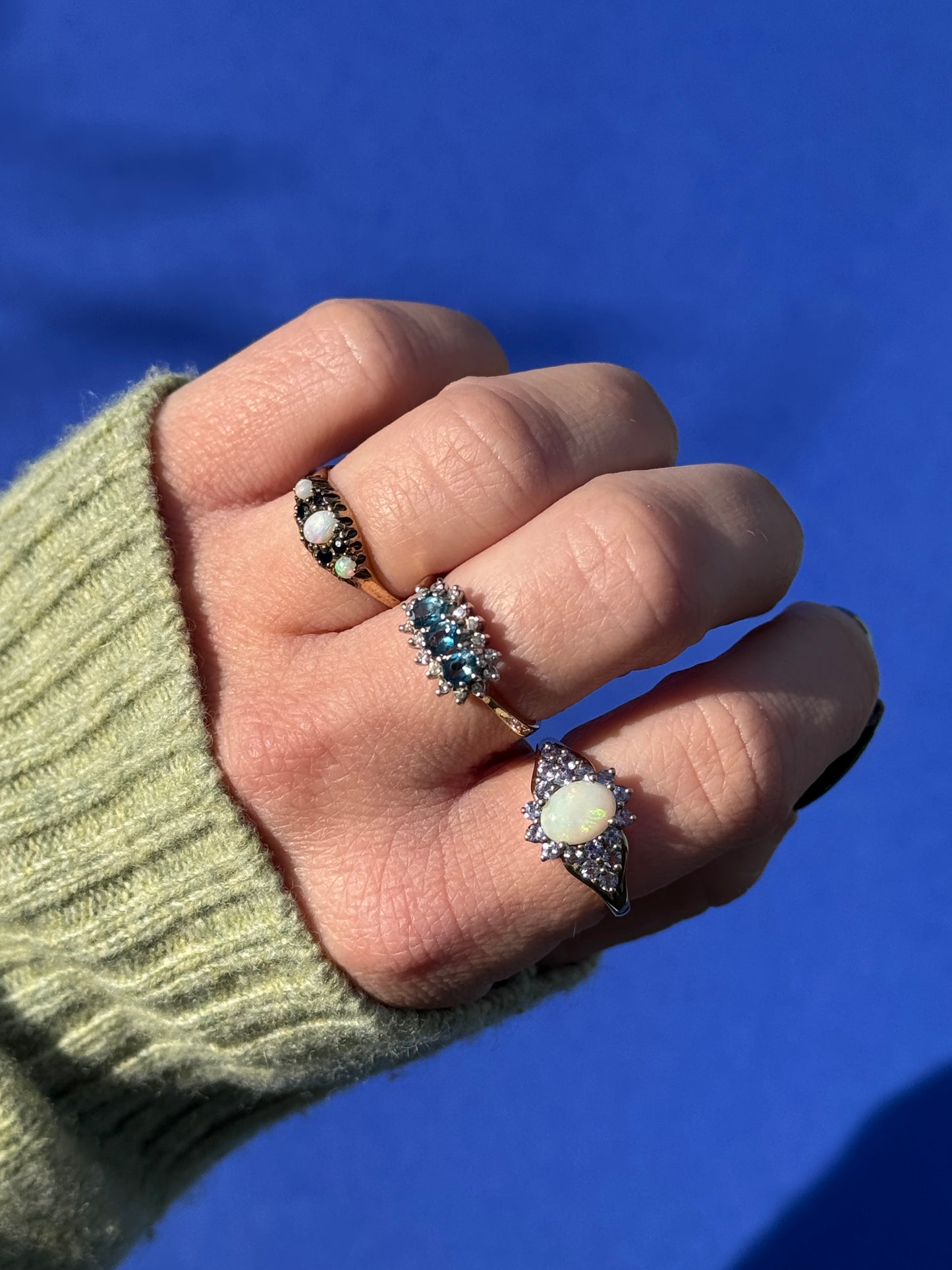 9 carat opal tanzanite cluster ring
